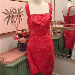 NWT Elliatt hot pink jacquard asymmetrical hem mini dress Small NEW barbie